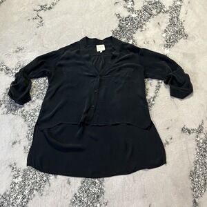 Mason Shirt Womens Size 6 Silk‎ Black High Low Blouse Roll Tab Sleeve Basic